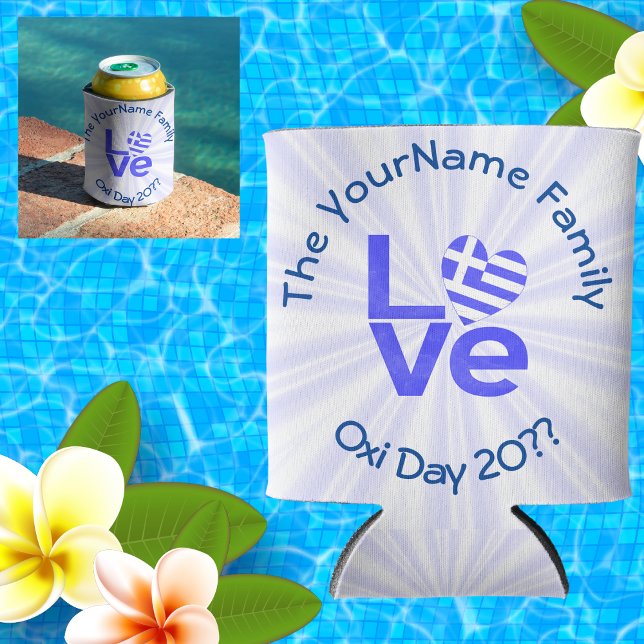 Greece Heart Flag Blue LOVE Personalised  Can Cooler (Creator Uploaded)
