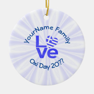 Greece Heart Flag Blue LOVE Personalised  Ceramic Ornament