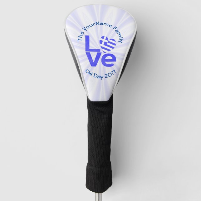 Greece Heart Flag Blue LOVE Personalised  Golf Head Cover (Front)
