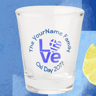 Greece Heart Flag Blue LOVE Personalised Shot Glass