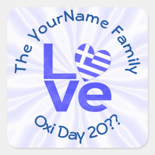 Greece Heart Flag Blue LOVE Personalised Square Sticker