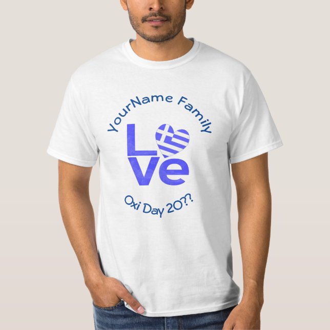 Greece Heart Flag Blue LOVE Personalised  T-Shirt (Front)