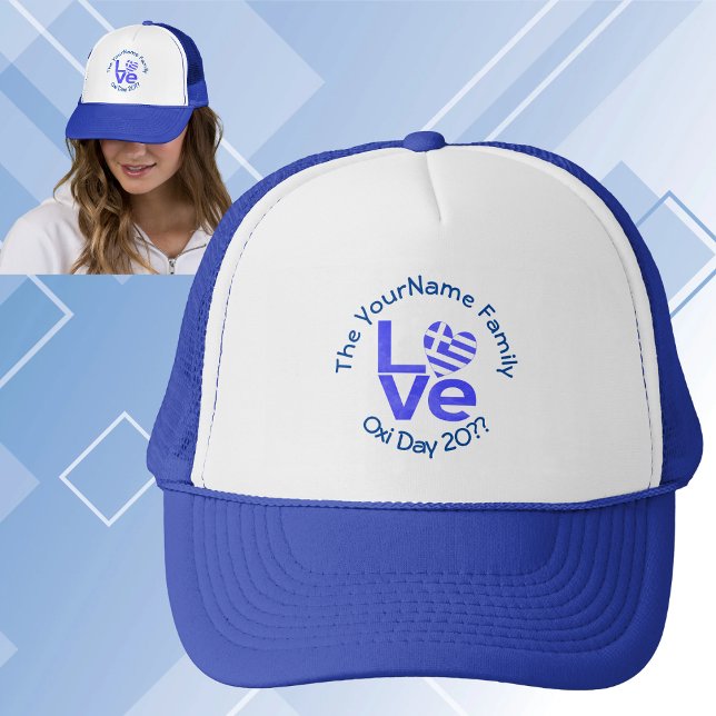 Greece Heart Flag Blue LOVE Personalised  Trucker Hat (Creator Uploaded)