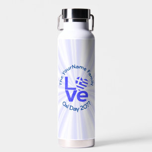 Greece Heart Flag Blue LOVE Personalised Water Bottle
