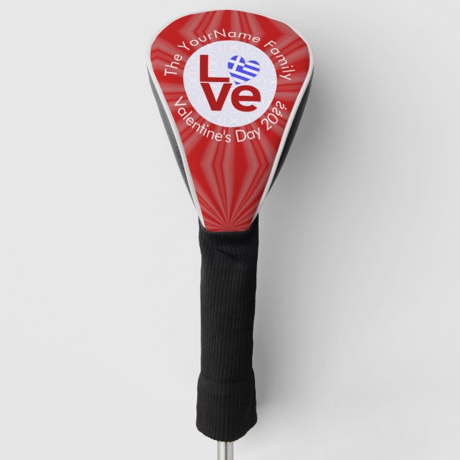 Greece Heart Flag Red LOVE Personalised  Golf Head Cover (Front)