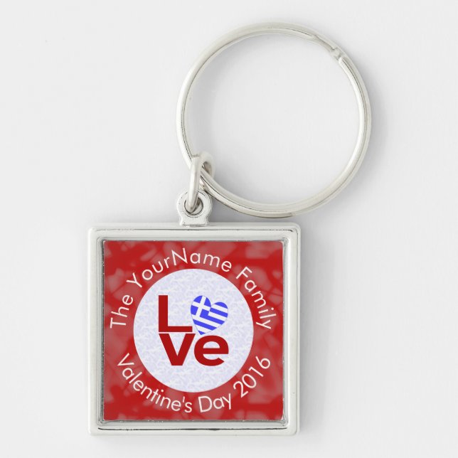 Greece Heart Flag Red LOVE Personalised  Key Ring (Front)