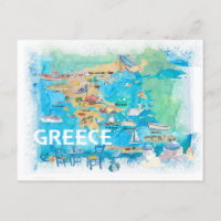 Greece Illustrated Travel Map with Landmarks 