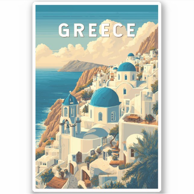 Greece Illustration Travel Art Vintage (Front)