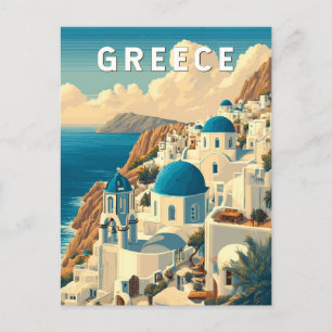 Greece Illustration Travel Art Vintage Postcard