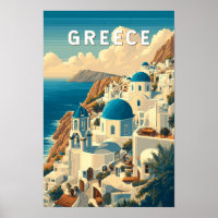 Greece Illustration Travel Art Vintage