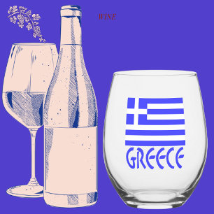 Greece in Blue Greek Flag Stemless Wine Glass