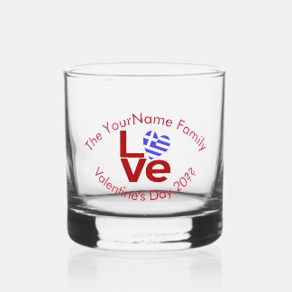 Greece LOVE Heart Flag Red Personalised Whiskey Glass