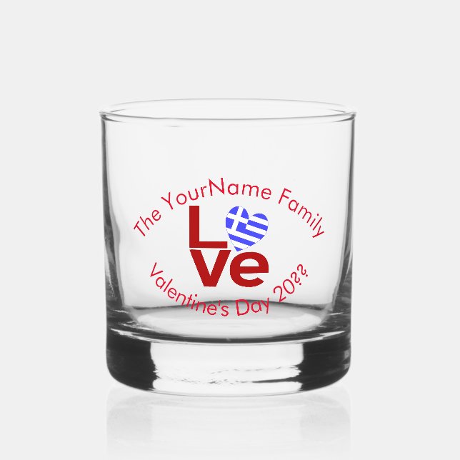Greece LOVE Heart Flag Red Personalised Whiskey Glass (Front)
