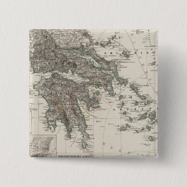 Greece Map by Stieler 15 Cm Square Badge (Front)