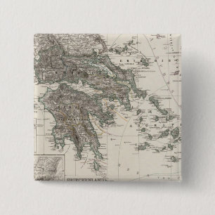 Greece Map by Stieler 15 Cm Square Badge