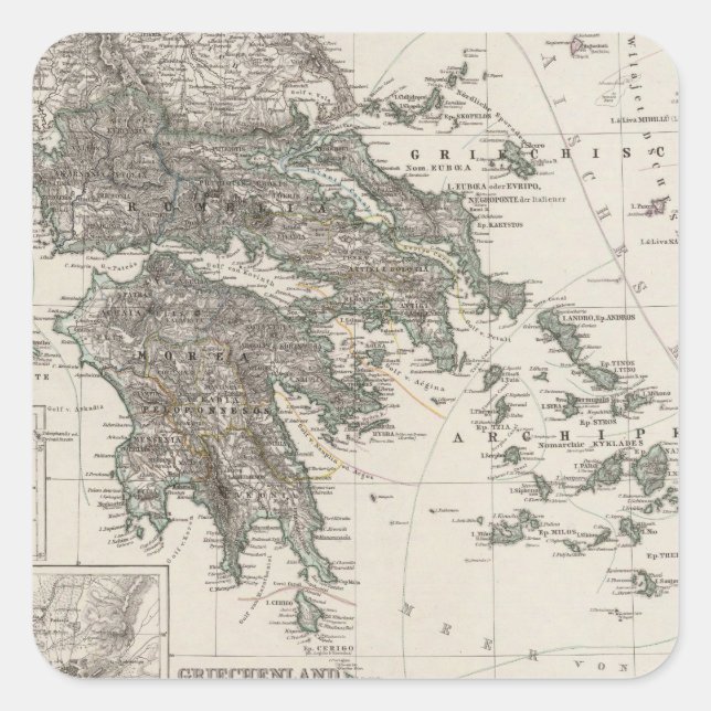 Greece Map by Stieler Square Sticker (Front)