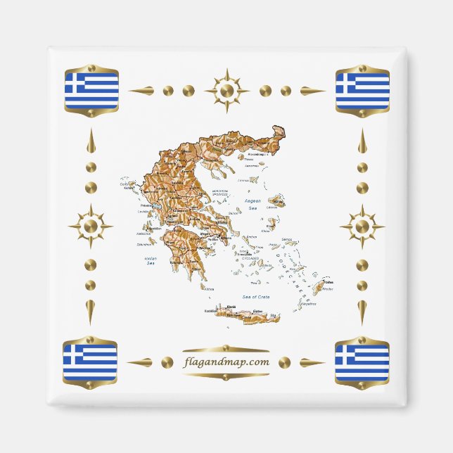 Greece Map + Flags Magnet (Front)