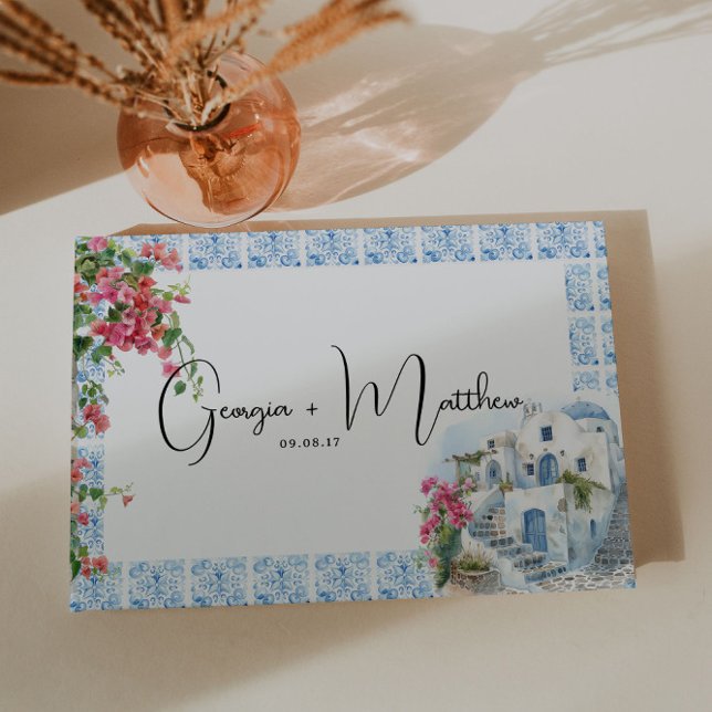 Greece Mediterranean Floral Tile Wedding Guest Book (Creator Uploaded)