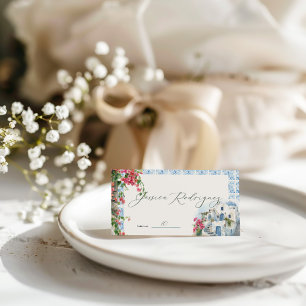 Greece Mediterranean Floral Tile Wedding Place Card