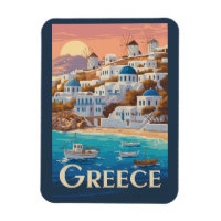 Greece Mykonos Illustration Travel Art Vintage