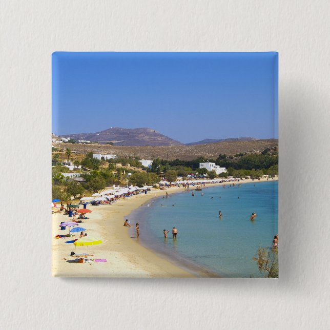 Greece, Paros Island, Krios Beach from above 15 Cm Square Badge (Front)