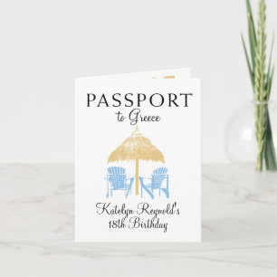 Greece Passport Birthday Trip Present Invitation