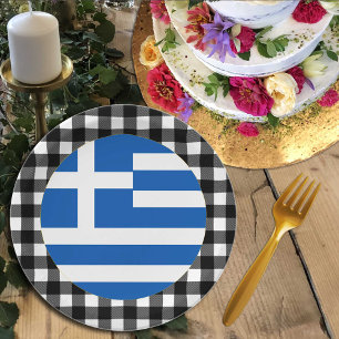 Greece Plate, buffalo plaid & Greek Flag Paper Plate