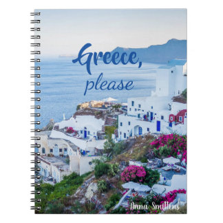 Greece Please/ Personalised/ Santorini Landscape Notebook