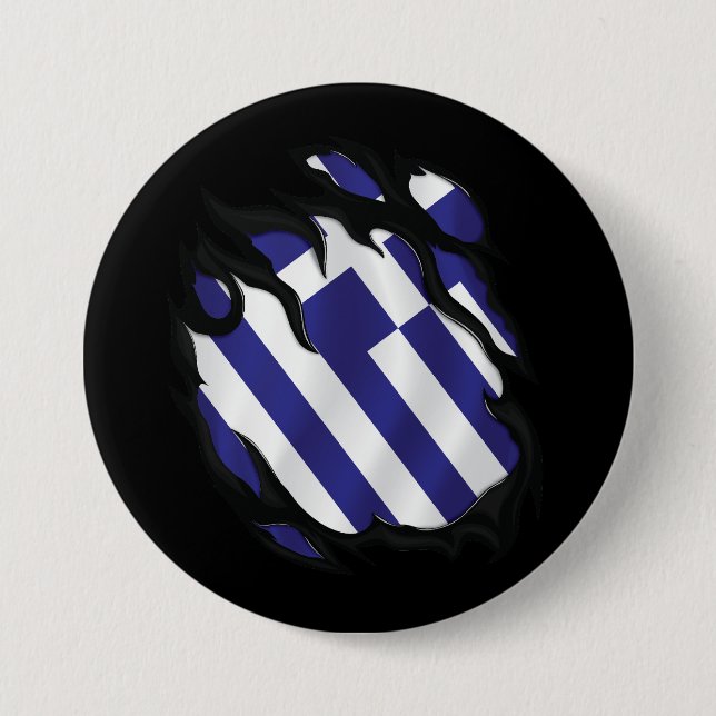 Greece Ripped Flag 7.5 Cm Round Badge (Front)