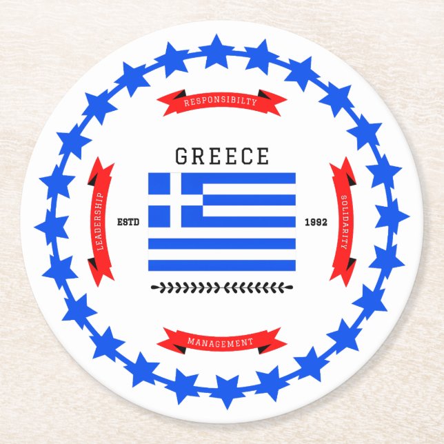 Greece Round Paper Coaster (Front)