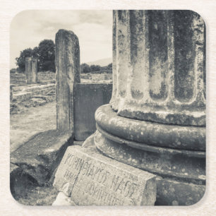 Greece, ruins of ancient city square paper coaster