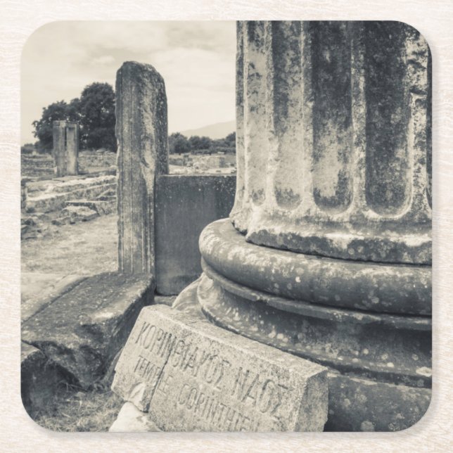 Greece, ruins of ancient city square paper coaster (Front)