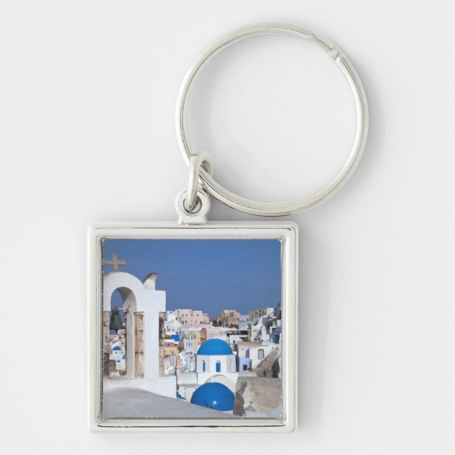 Greece, Santorini. Bell tower and blue domes of 2 Key Ring (Front)