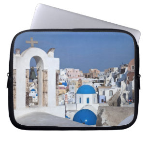 Greece, Santorini. Bell tower and blue domes of 2 Laptop Sleeve