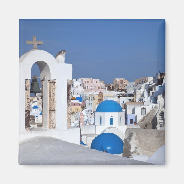 Greece, Santorini. Bell tower and blue domes of 2 Magnet (Front)