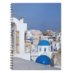 Greece, Santorini. Bell tower and blue domes of 2 Notebook