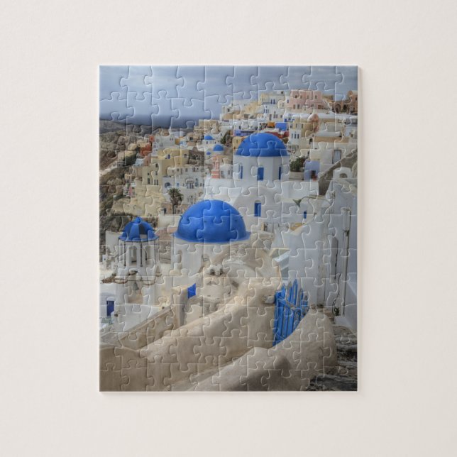 Greece, Santorini. Bell tower and blue domes of 3 Jigsaw Puzzle (Vertical)
