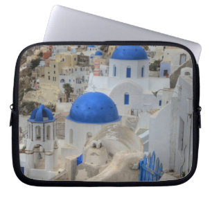 Greece, Santorini. Bell tower and blue domes of 3 Laptop Sleeve