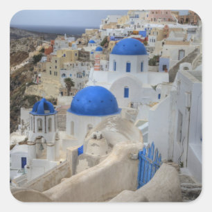 Greece, Santorini. Bell tower and blue domes of 3 Square Sticker