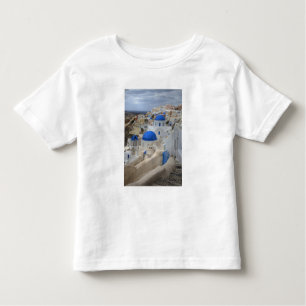 Greece, Santorini. Bell tower and blue domes of 3 Toddler T-Shirt