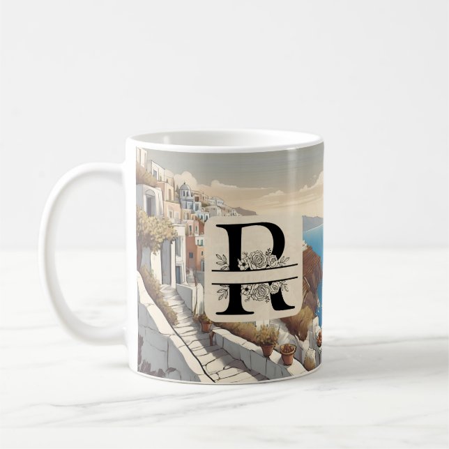Greece santorini greek island monogram travel blue coffee mug (Left)