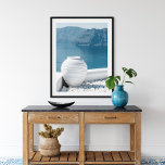 Greece Santorini Landscape and Vase Poster<br><div class="desc">Greece Santorini Landscape and Vase Poster. This beautiful blue and white beach poster is great to create a summer home decor in your home or office.</div>