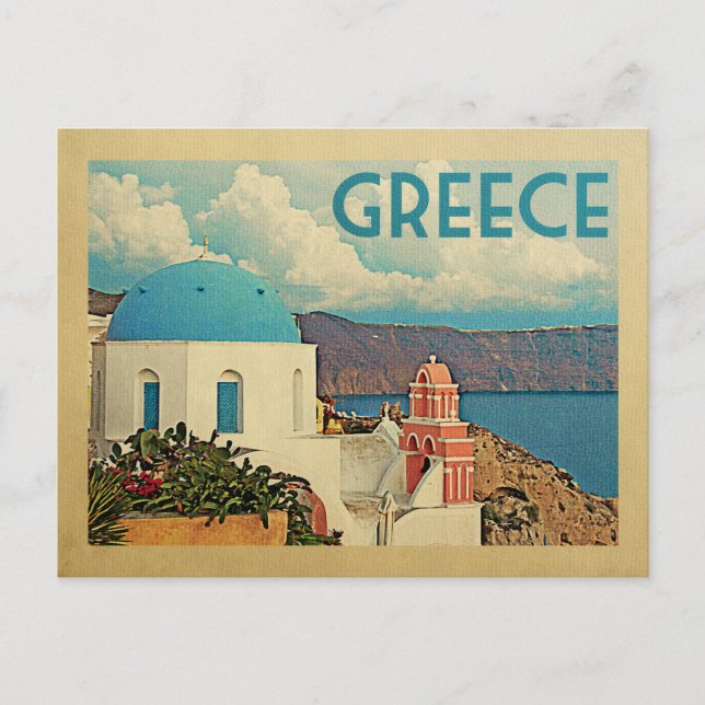 Greece Santorini Postcard Vintage Travel (Front)