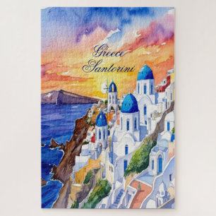 Greece Santorini Watercolor Sketch Aegean Sea    Jigsaw Puzzle