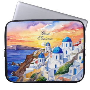Greece Santorini Watercolor Sketch Aegean Sea    Laptop Sleeve