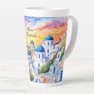 Greece Santorini Watercolor Sketch Aegean Sea    Latte Mug