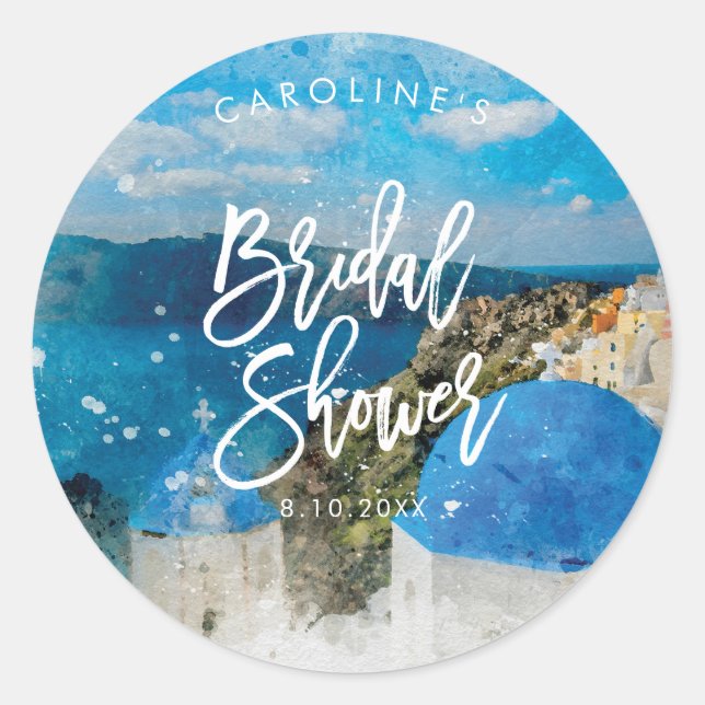 Greece santorini watercolour bridal shower sticker (Front)