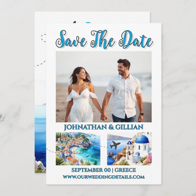 Greece save the date photo destination getaway (Front/Back)