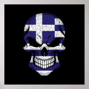 Greece Smiling Skull Flag Poster