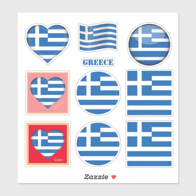 Greece stickers & Greek Flag, Heart /sports (Sheet)